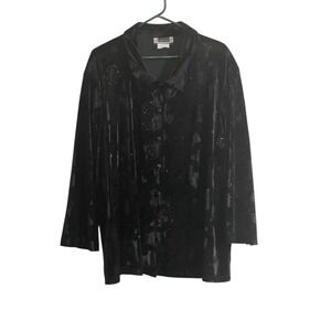 Maggie Barnes Black Velvet Button Front Shirt Sparkly Glitter Evening 4X/5X